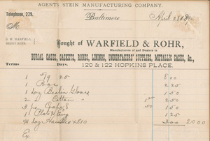 Bill of sale from 1892 from Warfield-Rohr Casket Company