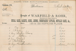Bill of sale from 1892 from Warfield-Rohr Casket Company Bill of sale from 1892 from Warfield-Rohr Casket Company